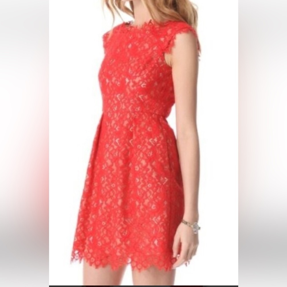 Shoshanna Elegant Sexy Bold Red Lace Cap Sleeve Scoop Neck Mini Dress Sz 8 G#15